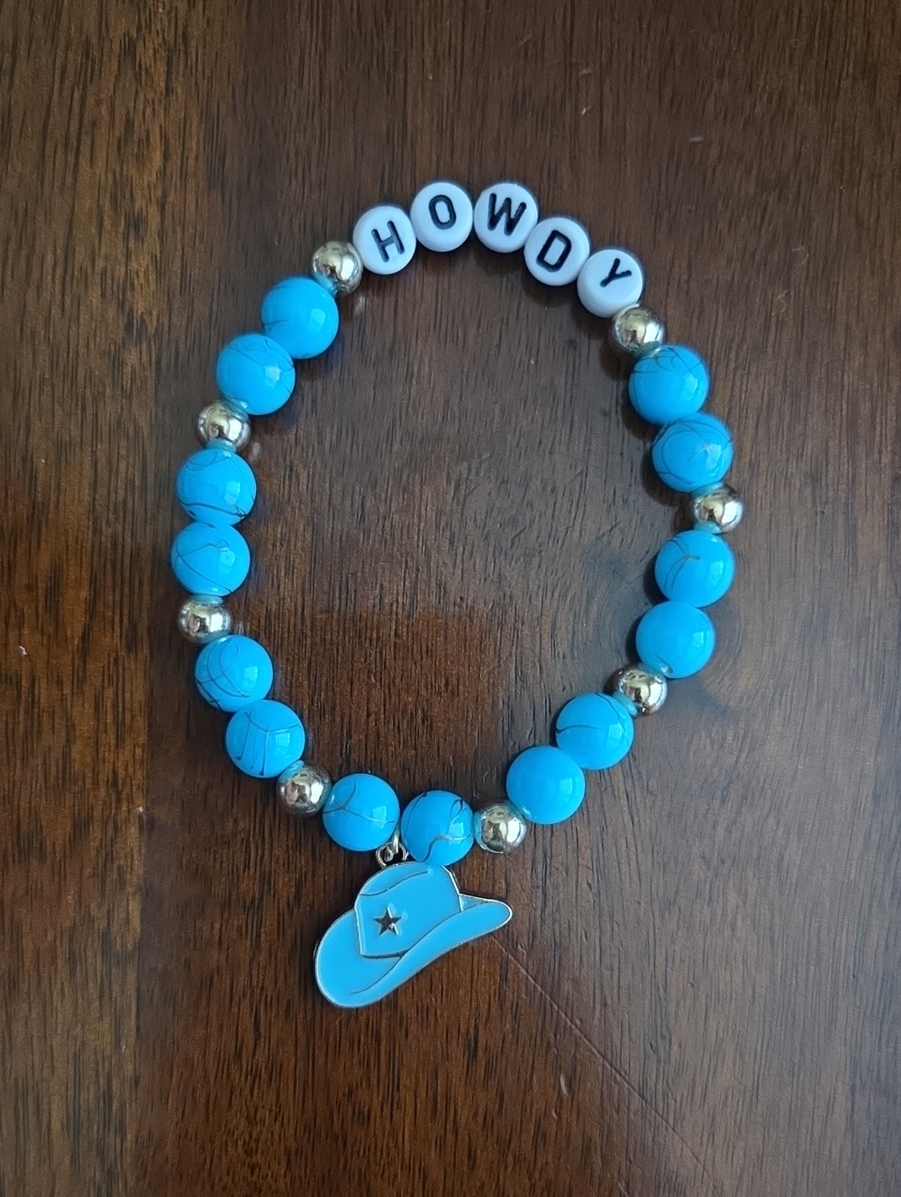 HOWDY Turquoise Beaded Bracelet with Cowboy Hat Charm